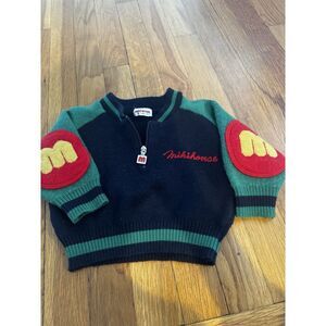 Baby Mikihouse Green Navy Embroidered 1/4 Zip Sweater Sz 80/9 Months Unisex‎